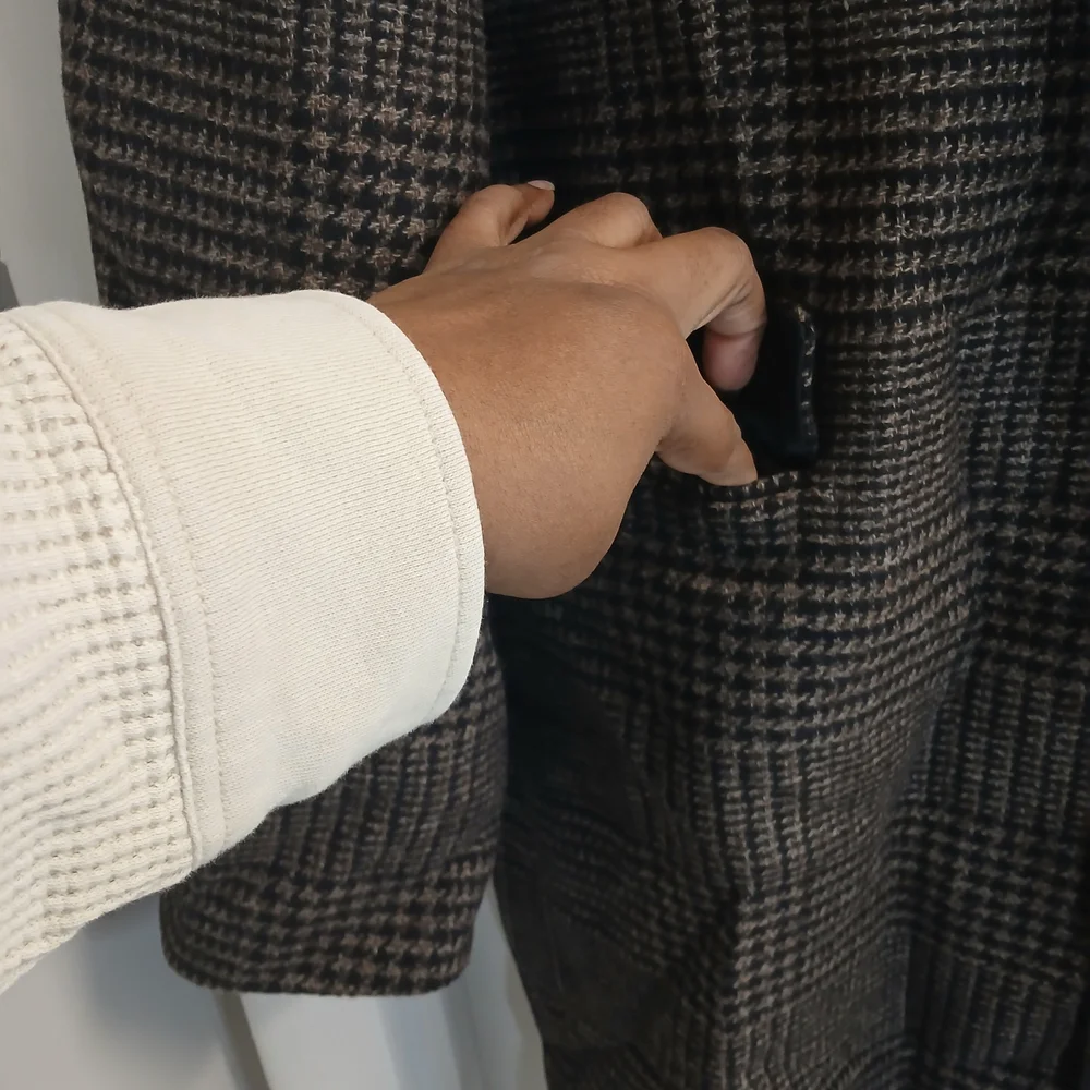 Express Brown Check Wool Trench Style Single Breasted Coat XL NWOT
